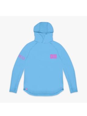Baseball Lifestyle 101 Light Blue Hooded Pullover with Pink Logo Accents